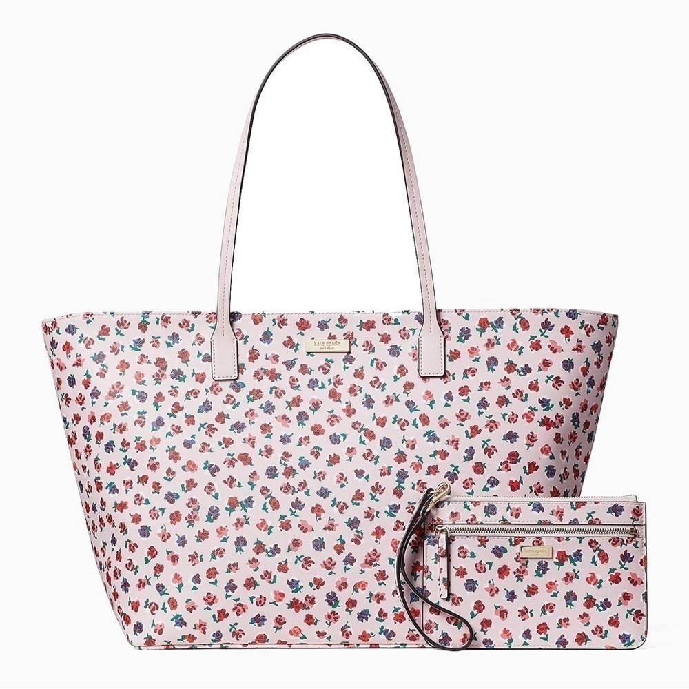 🆕 Kate Spade Shore Street Bold Roses Margareta Tote & Mini Tinie Wristlet Set